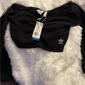 Adidas Women's Cropped Off-the-Shoulder Black Sweater size Small